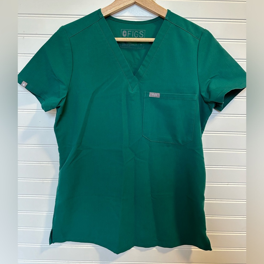 Figs Caterina One Pocket Scrub Top XS Hunter Green